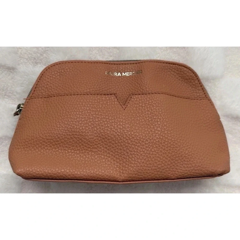 LAURA MERCIER Small Makeup Bag Beige Faux Leather Travel